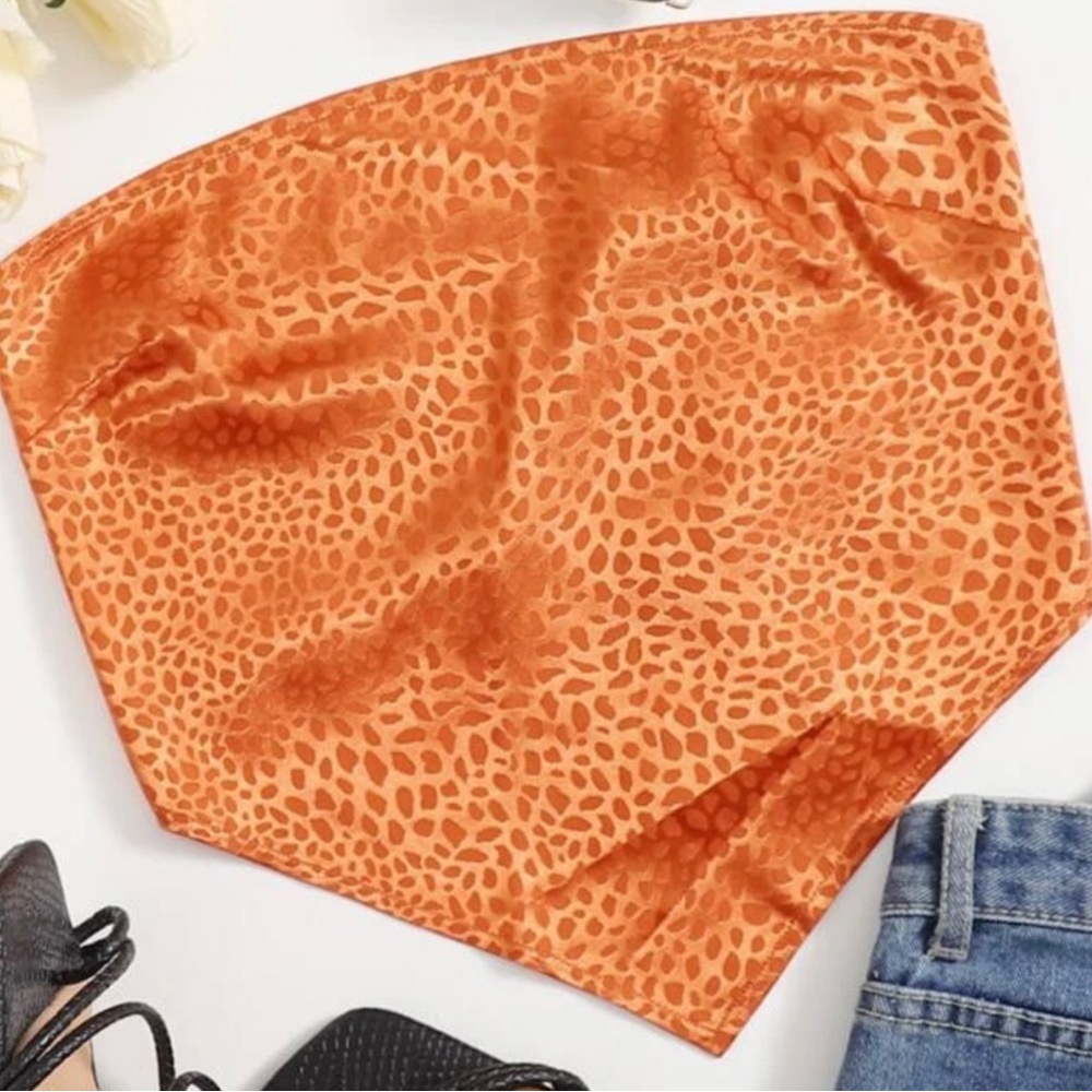 Satin Allover Print Tie Back Bandana Tube Top